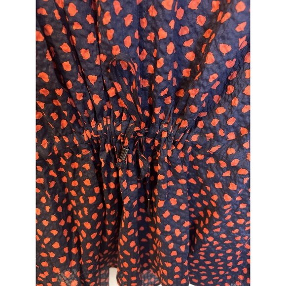 Inclan Studio Red Navy Blouse Top L 100% Cotton Short Sleeves Tie Waist V-Neck - Picture 3 of 8